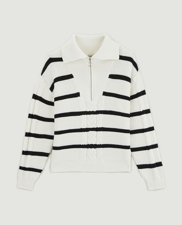 Pull grand col zippé blanc - Pimkie