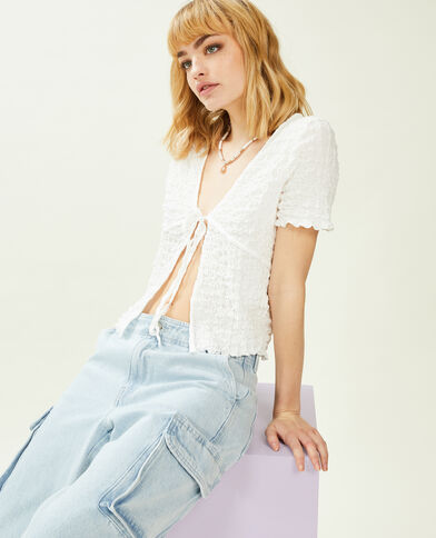 Top en maille gaufrée avec nouette blanc - Pimkie