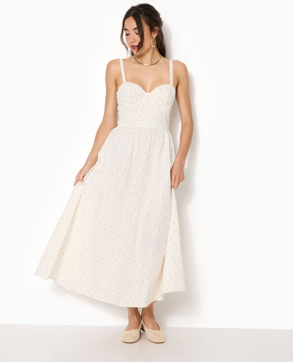 Robe longue encolure balconnet motif fleurs écru - Pimkie