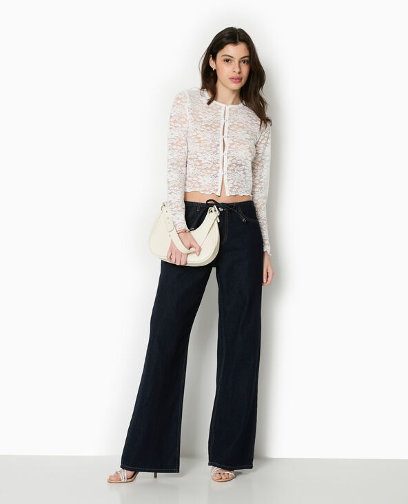Top cardigan en dentelle avec boutons perles blanc - Pimkie