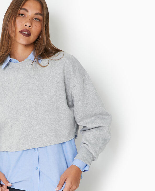 Sweat large cropped gris chiné - Pimkie