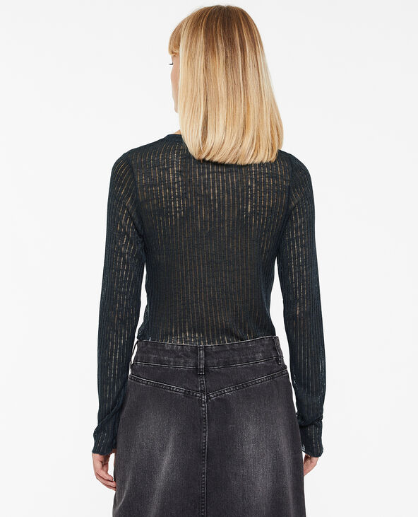 Top manches longues maille côtelée transparente gris foncé - Pimkie
