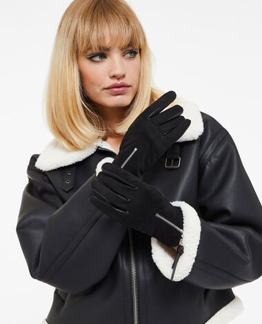 Gants en simili avec zip noir - Pimkie