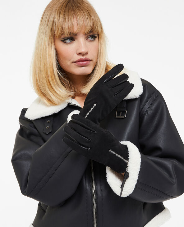 Gants en simili avec zip noir - Pimkie
