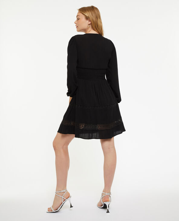 Robe courte col V avec dentelle et boutons noir - Pimkie