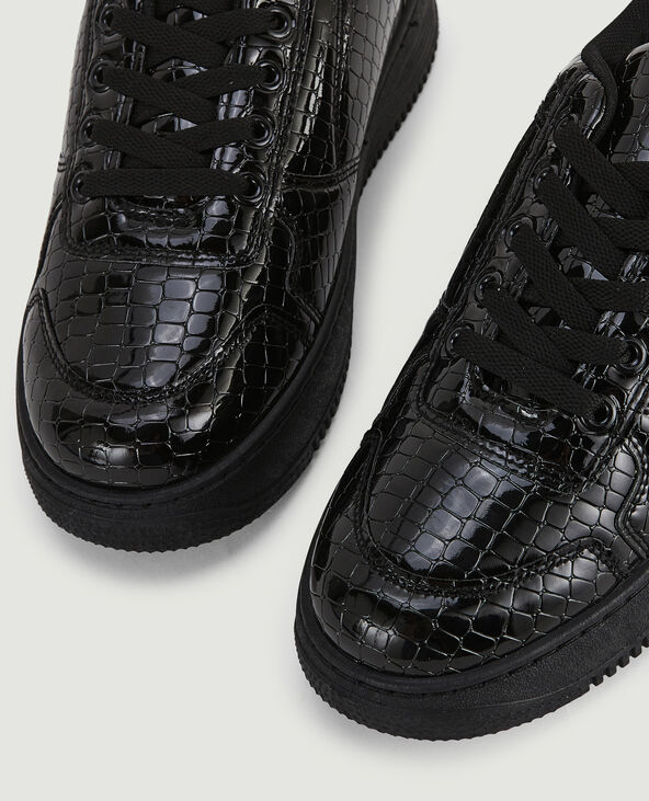 Sneakers en simili effet croco verni noir - Pimkie