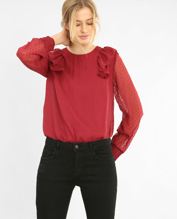 Blouse plumetis et volants bordeaux - Pimkie