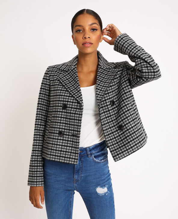Manteau court carreaux femme top