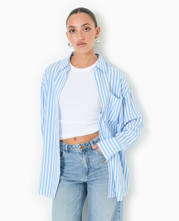 Chemise rayée oversize en tissu fluide bleu - Pimkie