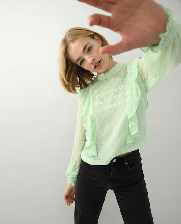 Blouse dentelle et volants vert - Pimkie