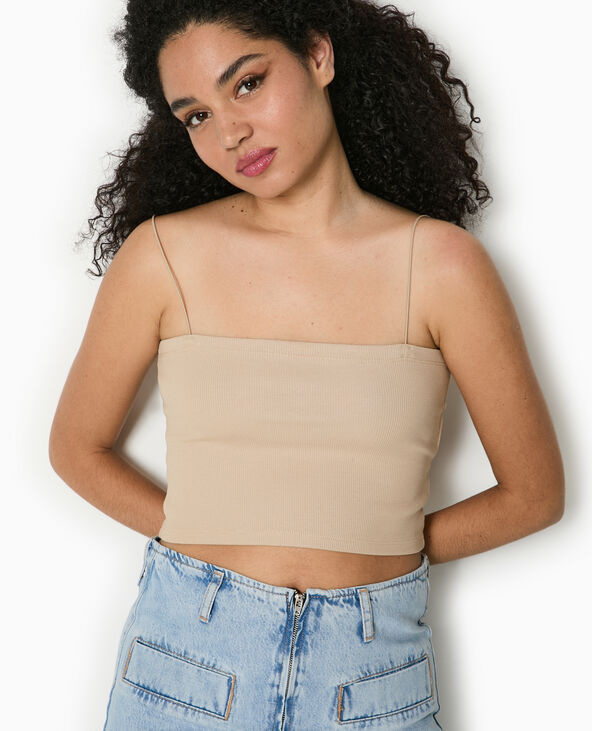 Top bandeau court avec bretelles fines beige - Pimkie