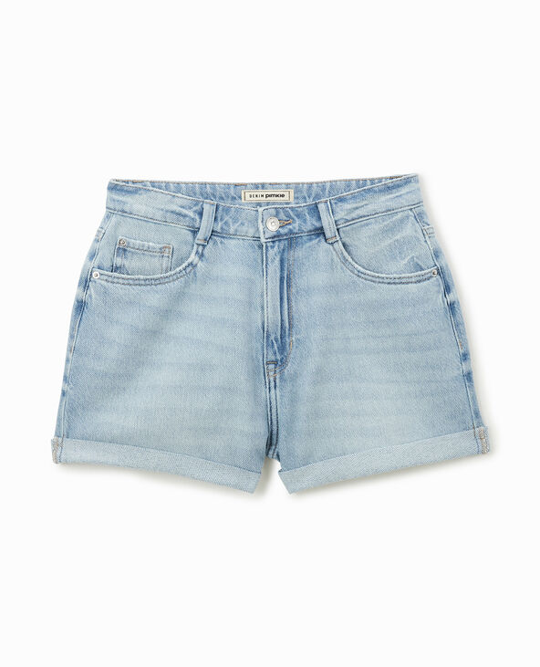 Short en jean loose taille haute bas roulottés bleu clair - Pimkie