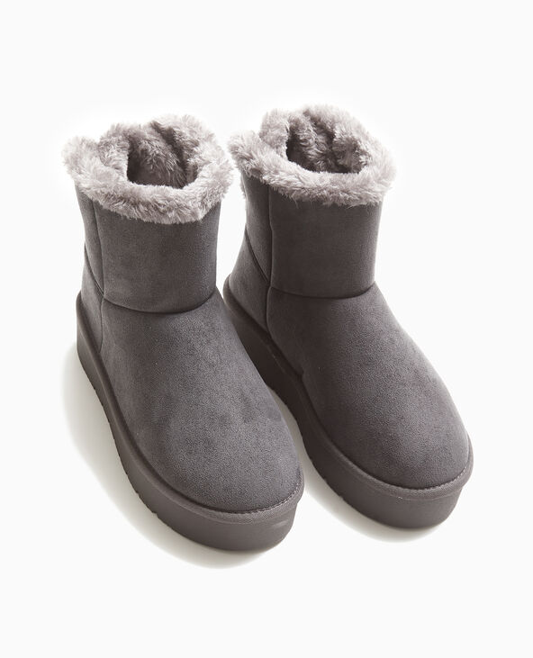 Boots fourrées en suédine gris foncé - Pimkie