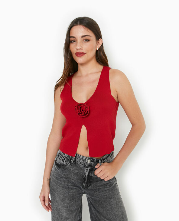 Top sans manches en maille avec fleur rouge - Pimkie