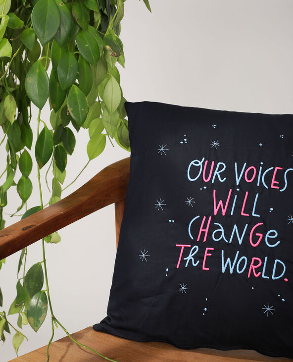 Housse de coussin à message - Collab Lavilletlesnuages bleu foncé - Pimkie