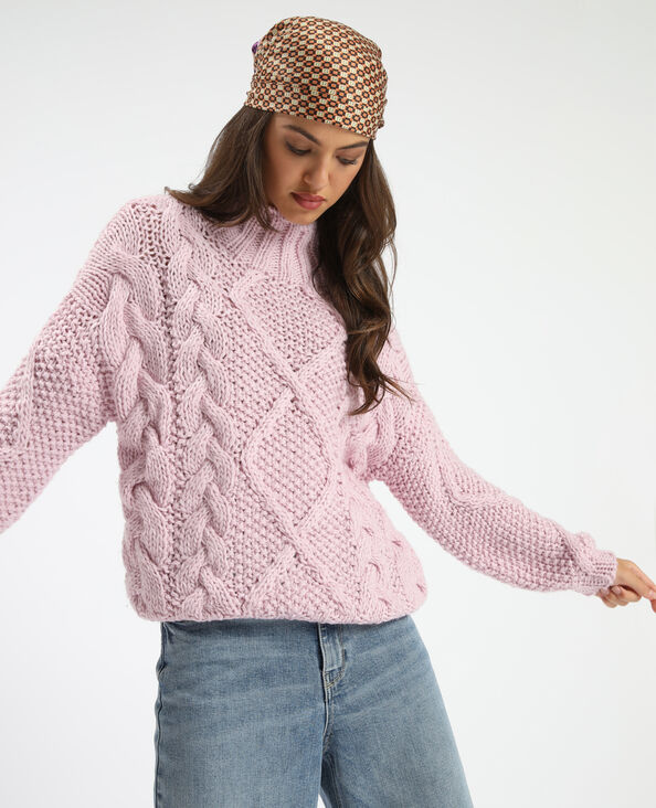 Pull grosse maille tricoté main rose - Pimkie