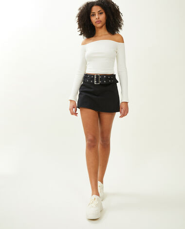 Jupe-short avec ceinture œillets noir - Pimkie
