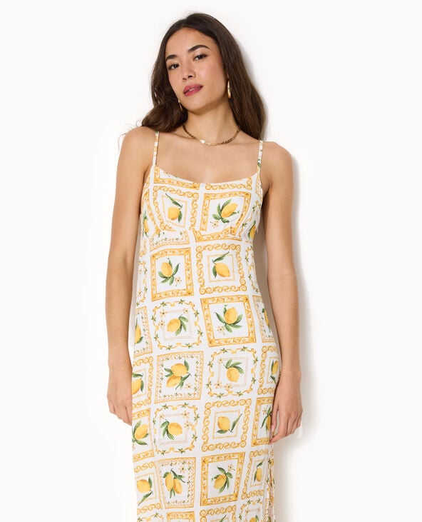 Robe longue encolure empire motif citrons jaune - Pimkie