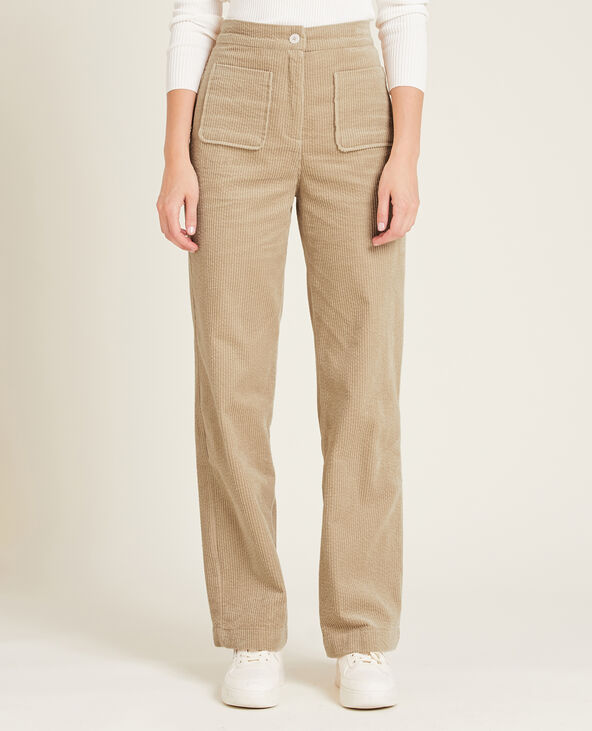 Pantalon droit en velours côtelé taupe - Pimkie