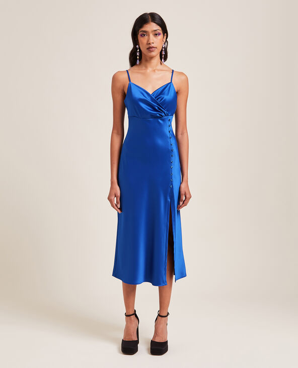 Robe longue cache-cœur en satin bleu clair - Pimkie