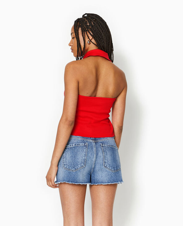 Top dos-nu col polo zippé rouge - Pimkie