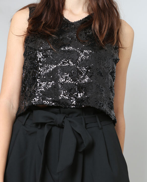 Cropped top en sequins noir - Pimkie