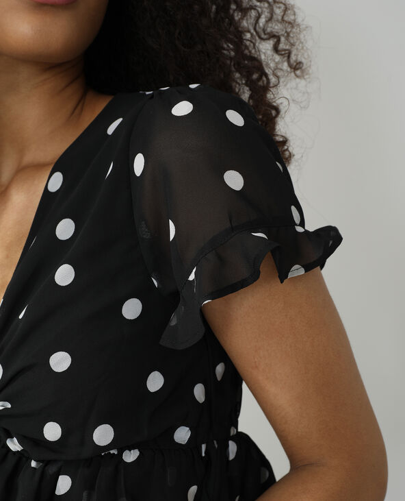 Blouse volantée à pois noir - Pimkie