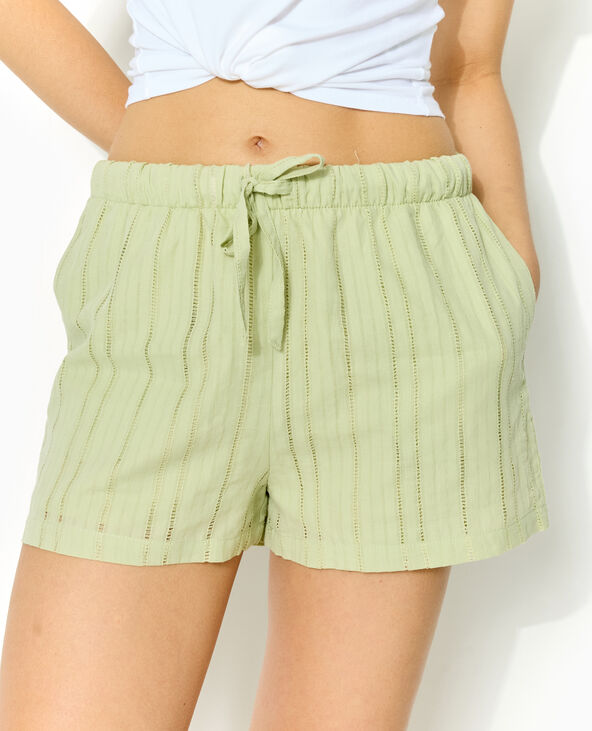 Short taille élastiquée en tissu ajouré effet rayé vert - Pimkie