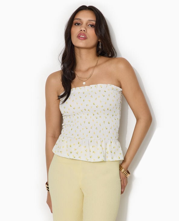 Top bandeau en smock motif citrons blanc - Pimkie