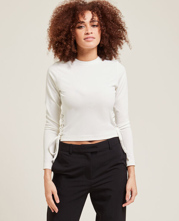 Top maille côtelée avec lacets blanc - Pimkie
