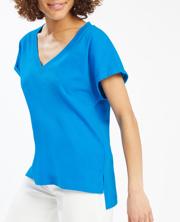 T-shirt col V bleu électrique - Pimkie