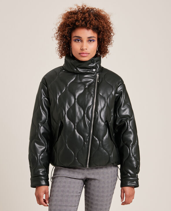 Blouson matelassé en simili cuir noir - Pimkie