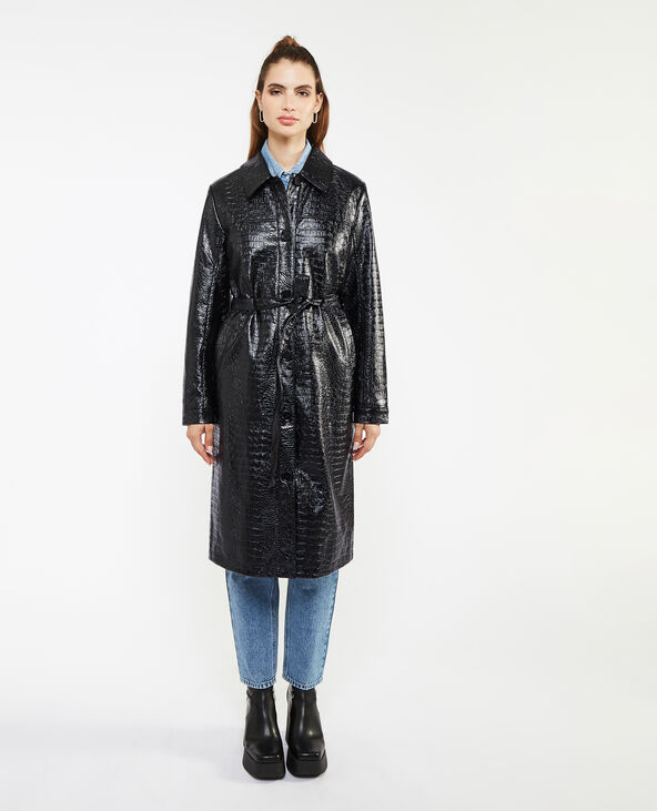 Manteau ceinturé effet croco noir - Pimkie