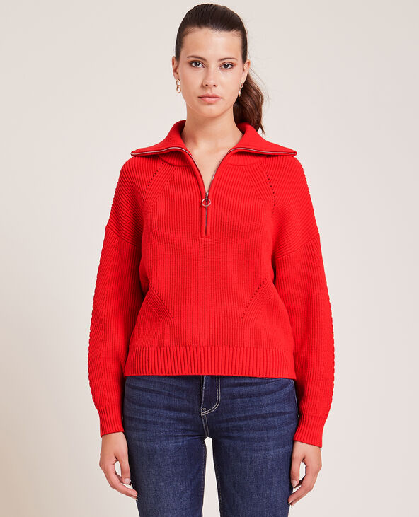 Pull en maille col zippé rouge - Pimkie