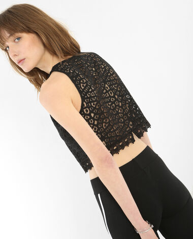 Débardeur cropped dentelle noir - Pimkie