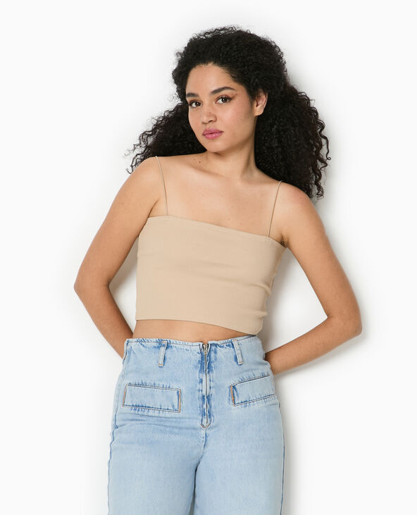 Top bandeau court avec bretelles fines beige - Pimkie