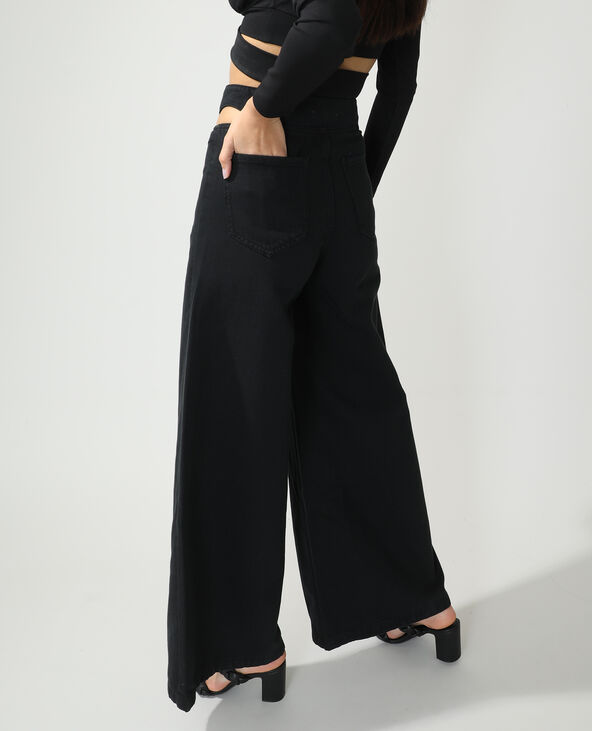 Jean wide leg high waist avec découpes noir - Pimkie