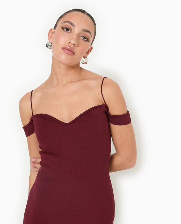Robe en maille encolure Bardot bordeaux - Pimkie