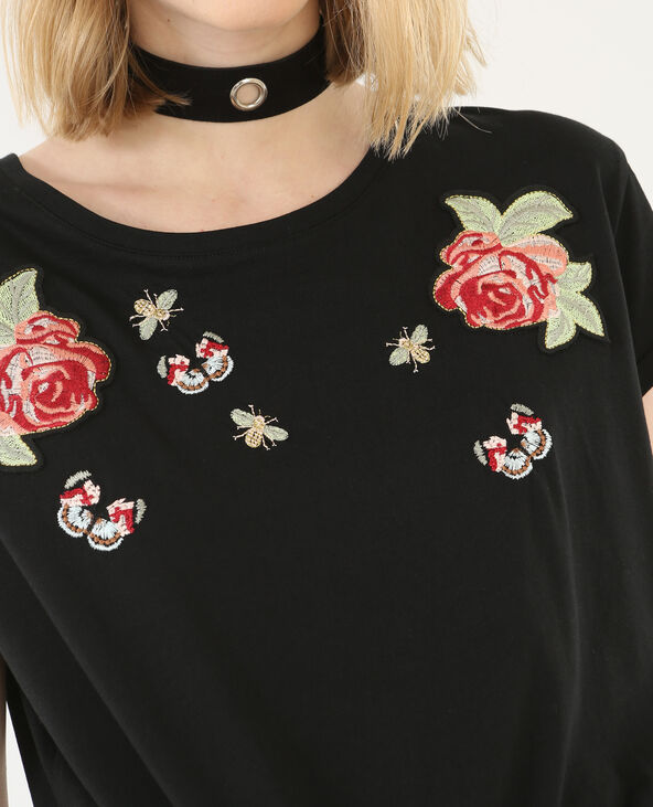T-shirt à nouer à patchs noir - Pimkie