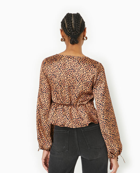 Blouse en tissu satiné motif léopard marron - Pimkie