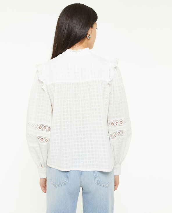 Blouse boutonnée avec dentelle et volants blanc - Pimkie