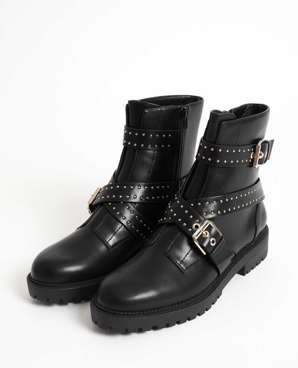 Bottines sales noires sangles