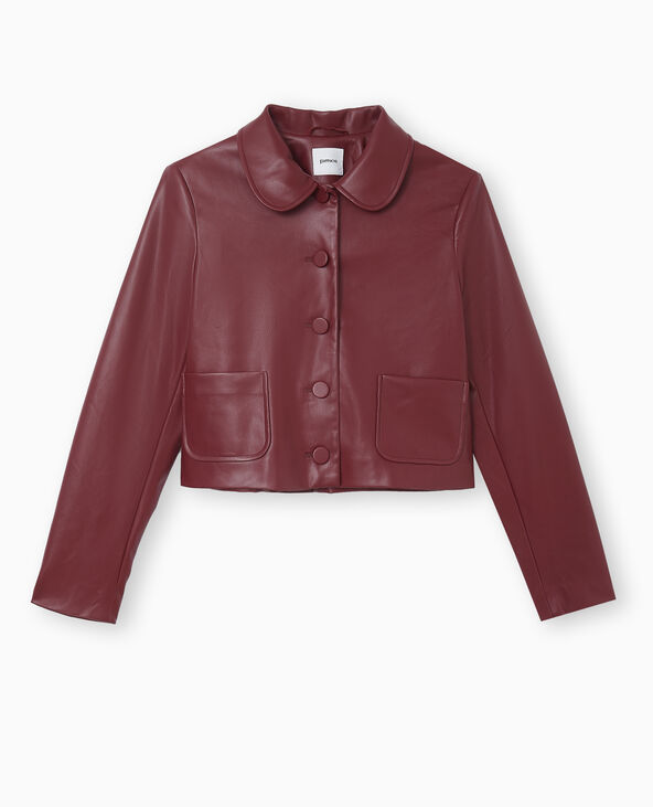 Veste courte en simili cuir avec col Claudine bordeaux - Pimkie