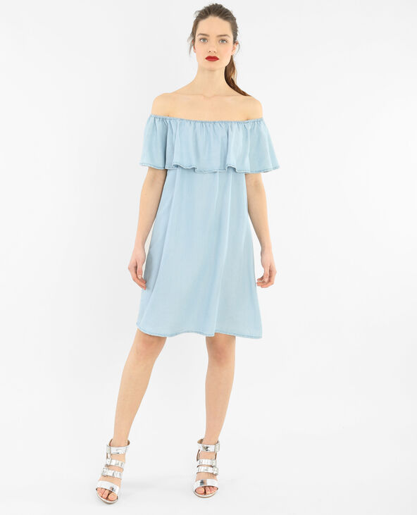 Robe volant bardot bleu clair - Pimkie