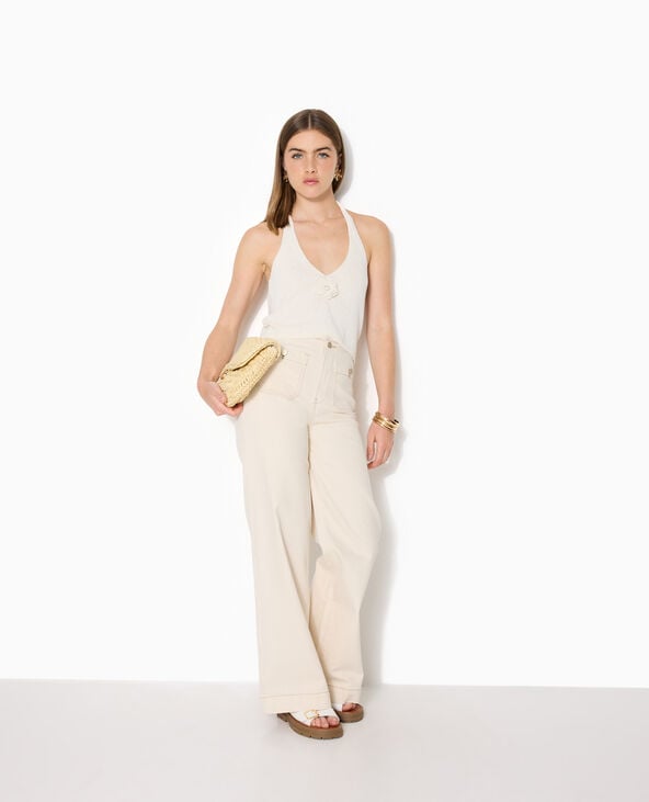 Top court dos-nu en maille effet bouclette blanc - Pimkie
