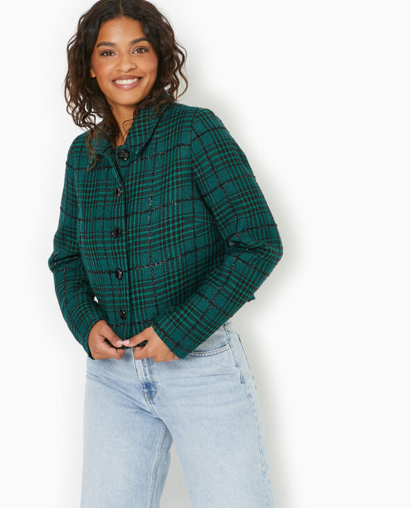 Veste droite et courte en tweed avec lurex vert - Pimkie