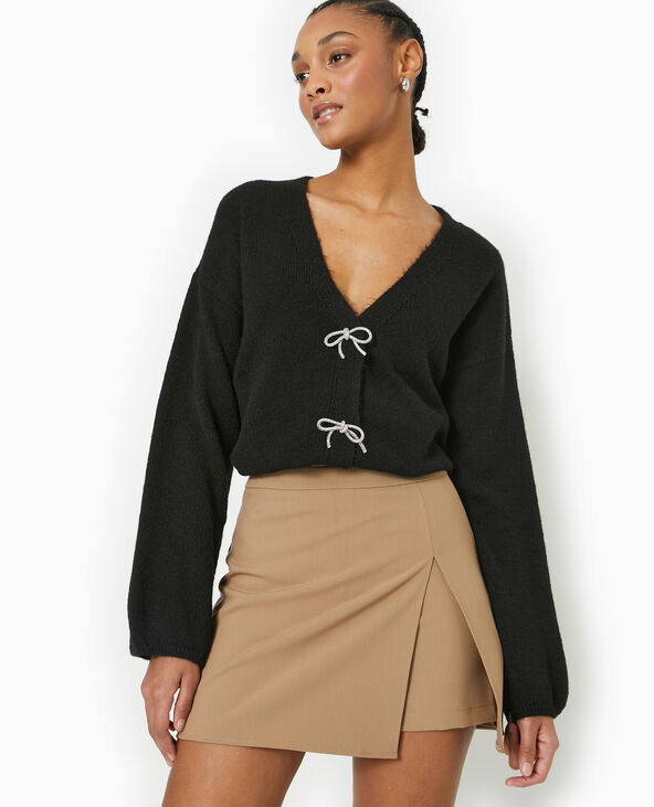 Pull effet gilet avec nœuds à strass noir - Pimkie