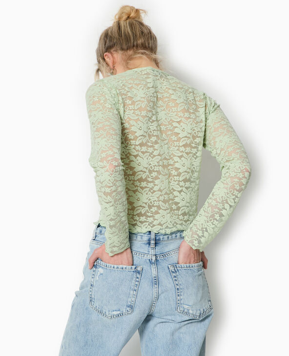 Top cardigan en dentelle avec bouton perle vert de gris - Pimkie