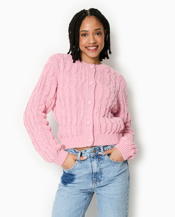 Gilet en maille torsadée rose - Pimkie
