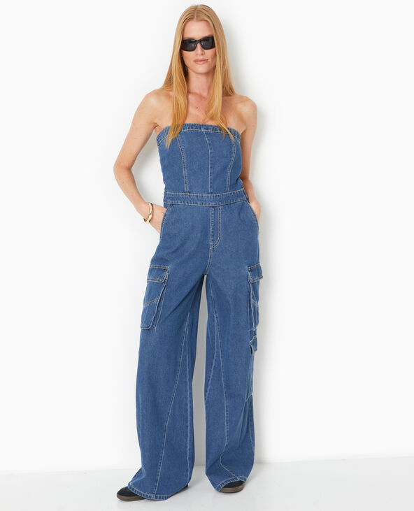 Combinaison bustier en jean souple bleu - Pimkie